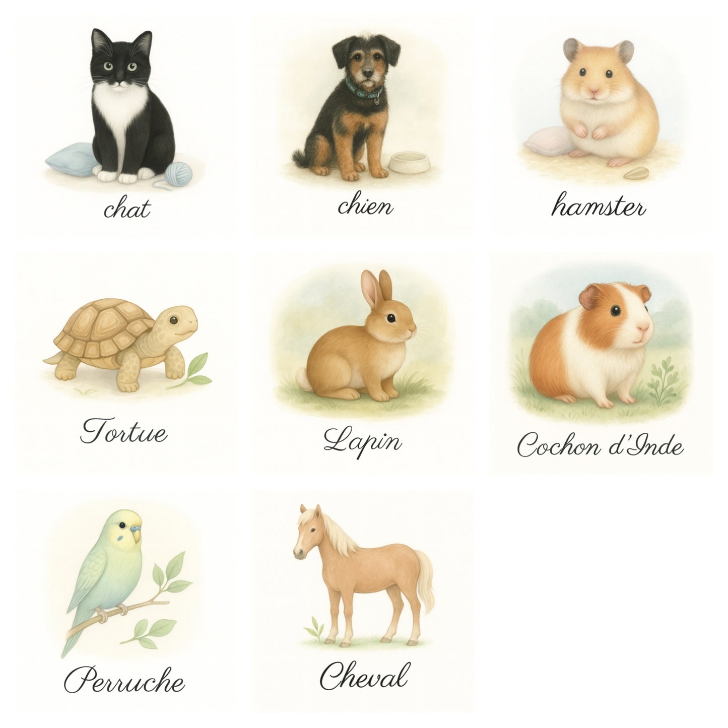 Pack de 8 cartes « les animaux domestiques »