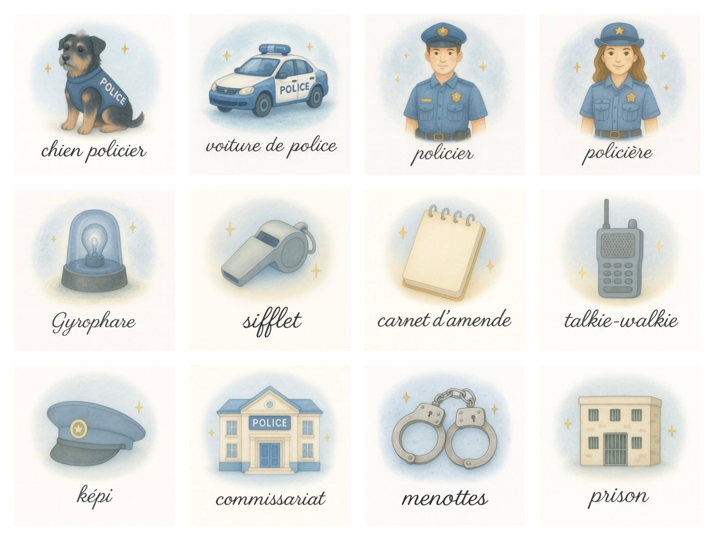 Pack 12 cartes « la police »