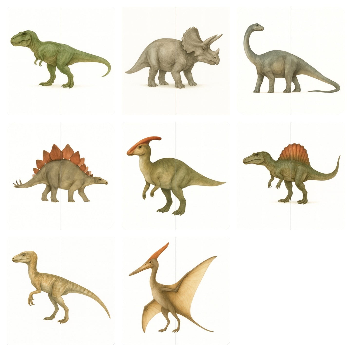 Pack de 8 dinosaures 16 cartes jeu d’association