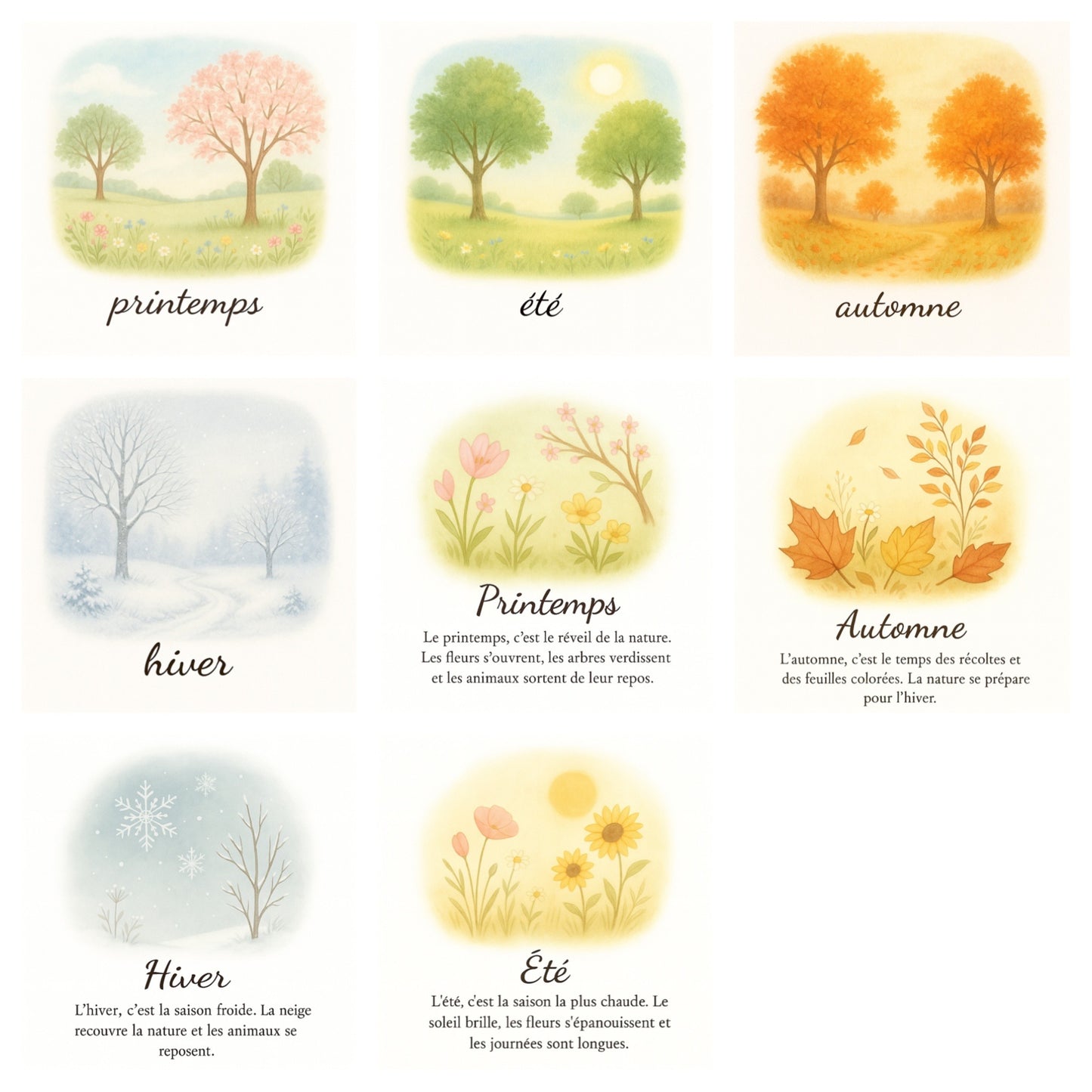 Pack de 8 cartes « les couleurs des saisons »