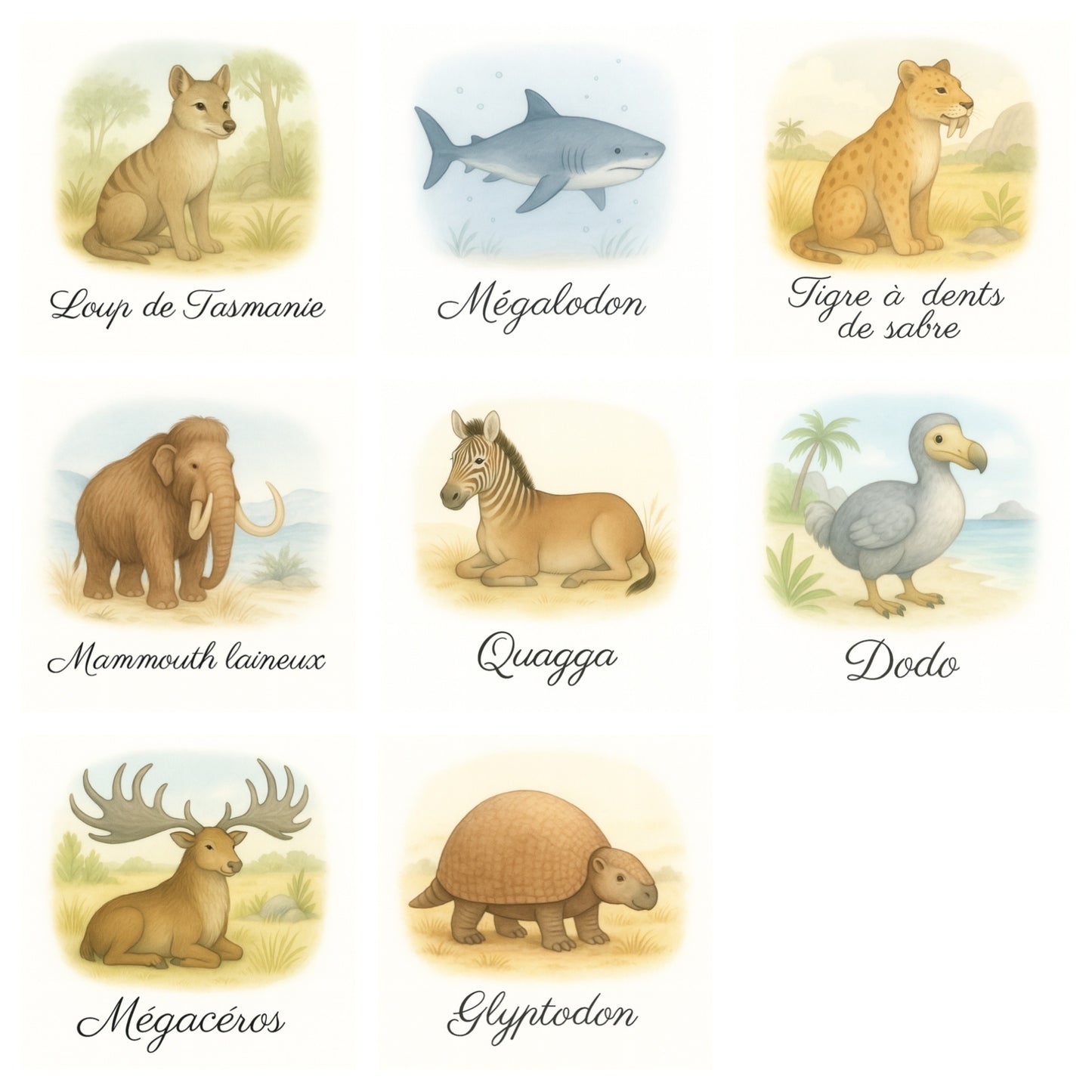 Pack de 8 cartes « les animaux disparus »