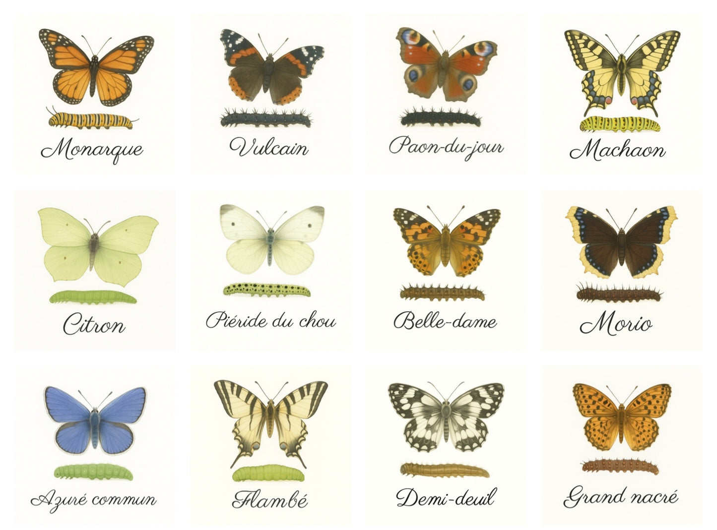 Pack de 12 cartes « les papillons et leurs chenilles »