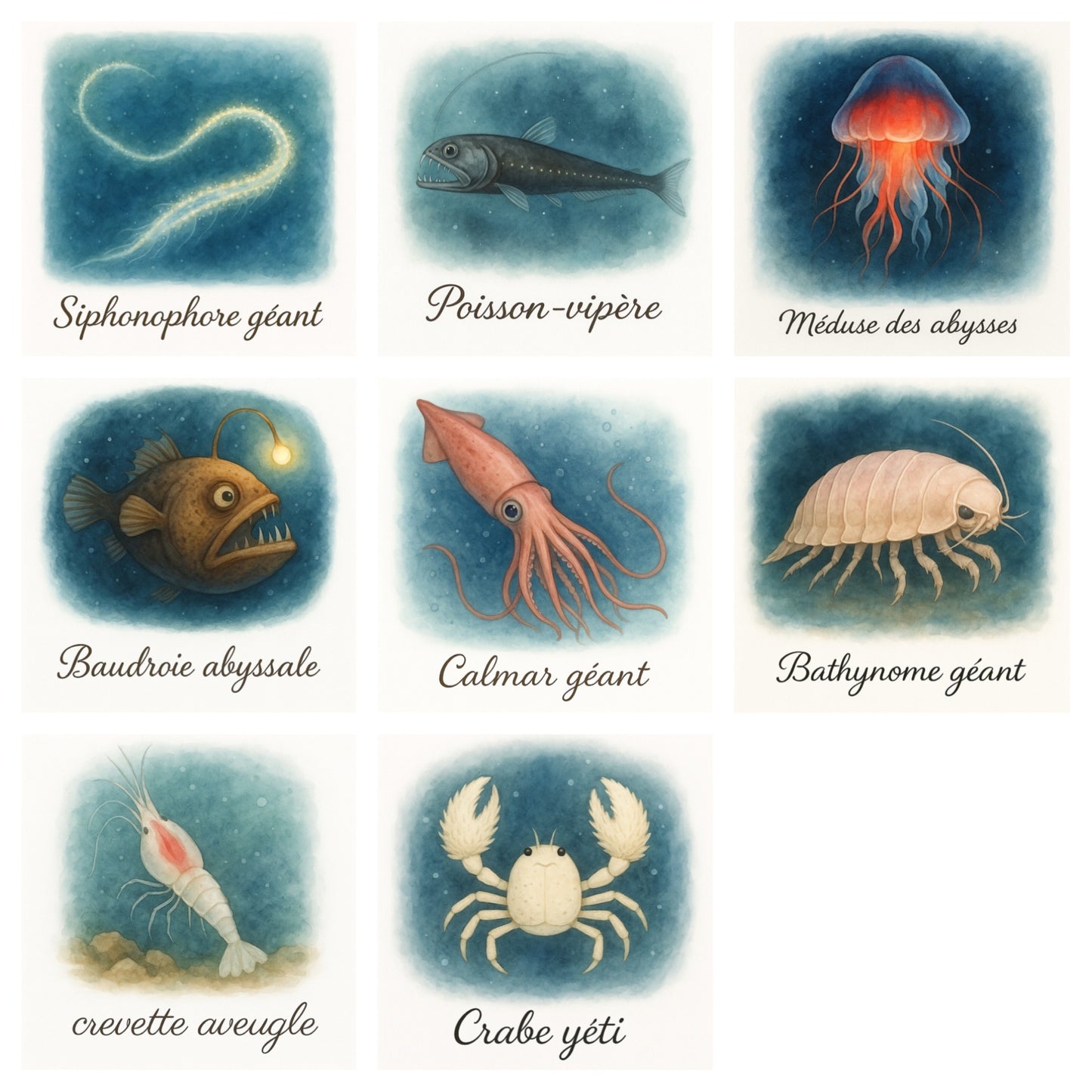Pack 8 cartes « les créatures des abysses »